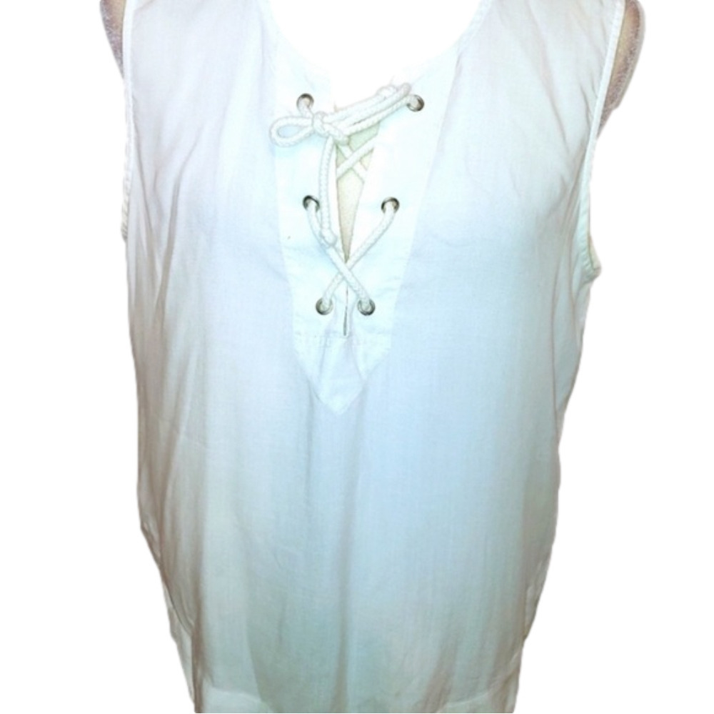 Cloth & Stone White Tencel High Low Top Lace Up